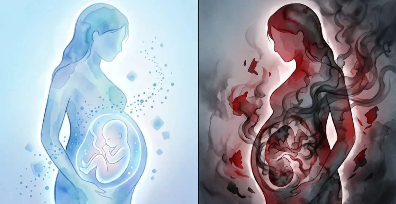 Comparación visual abstracta de la exposición fetal entre parche de nicotina y humo de cigarrillo