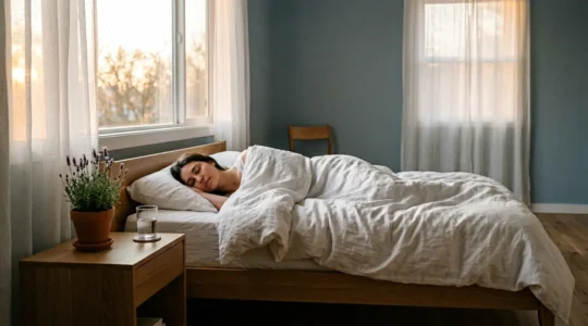 Persona descansando profundamente en habitación serena durante abstinencia nicotínica