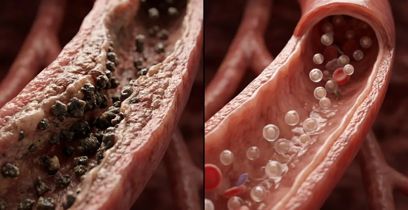 Comparación microscópica de partículas LDL oxidadas versus normales en arterias