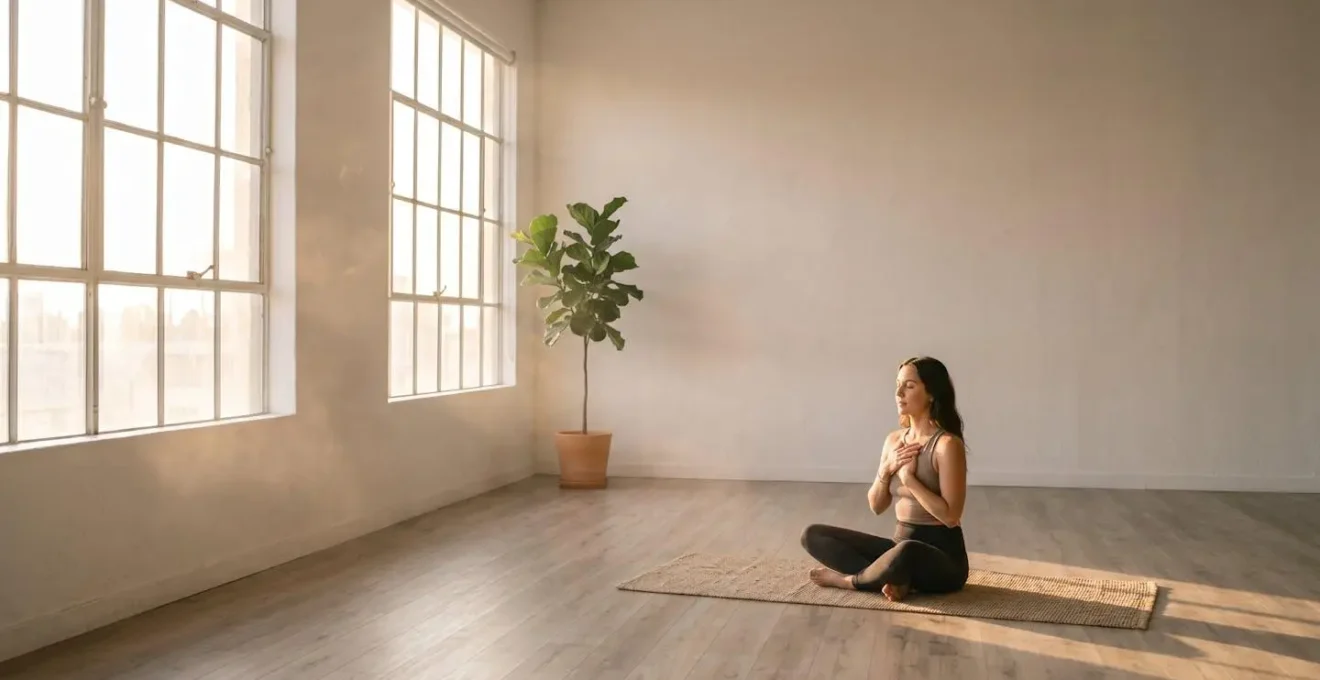 Persona en meditación con manos sobre el pecho visualizando la sanación pulmonar