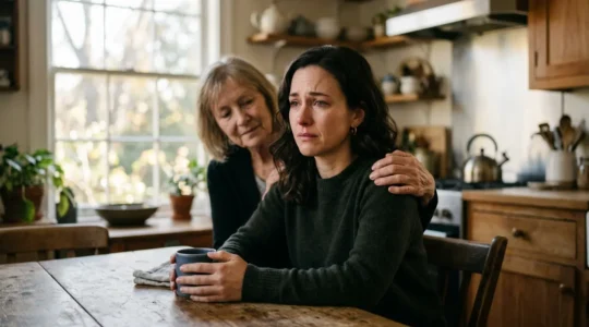 Retrato emocional de persona en proceso de dejar de fumar recibiendo apoyo familiar sin culpas