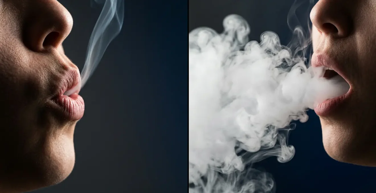Comparación visual entre vapeo MTL y DL mostrando la diferencia en la técnica de inhalación