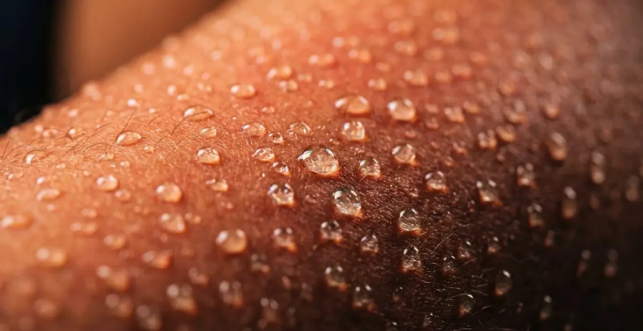 Primer plano de gotas de sudor en piel durante ejercicio intenso