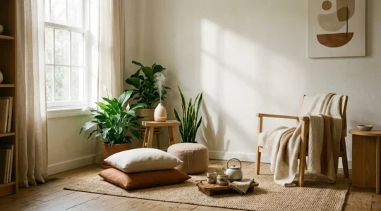 Espacio de calma en el hogar con ambiente relajante sin elementos de fumar